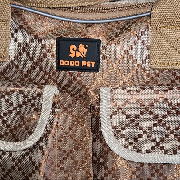 Do Do Pet, cream, and brown small pet carrier with handles and shoulder strap - Picture 4 of 7